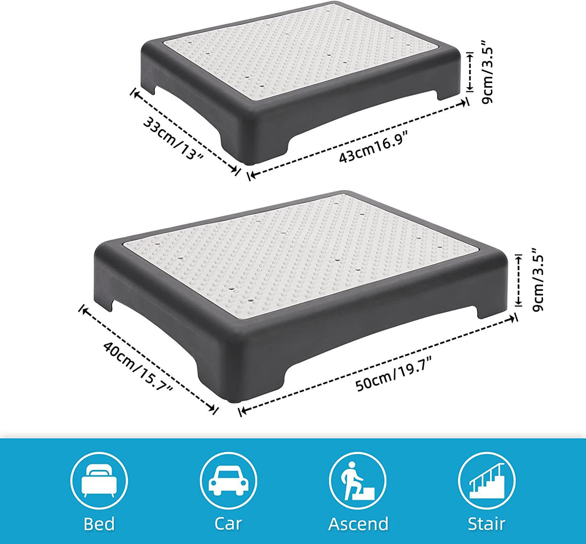 Portable Outdoor Half Step Stool Mobility Aid with Absorbent Non-Slip Grey Mat Compact 43x33cm White Base for Bath & Car