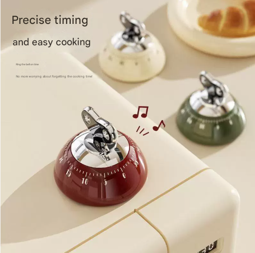 White Magnetic Mechanical Kitchen Timer - 60-Minute Visual Countdown Clock for Cooking, Study, and Kids Time Management - No Battery Required