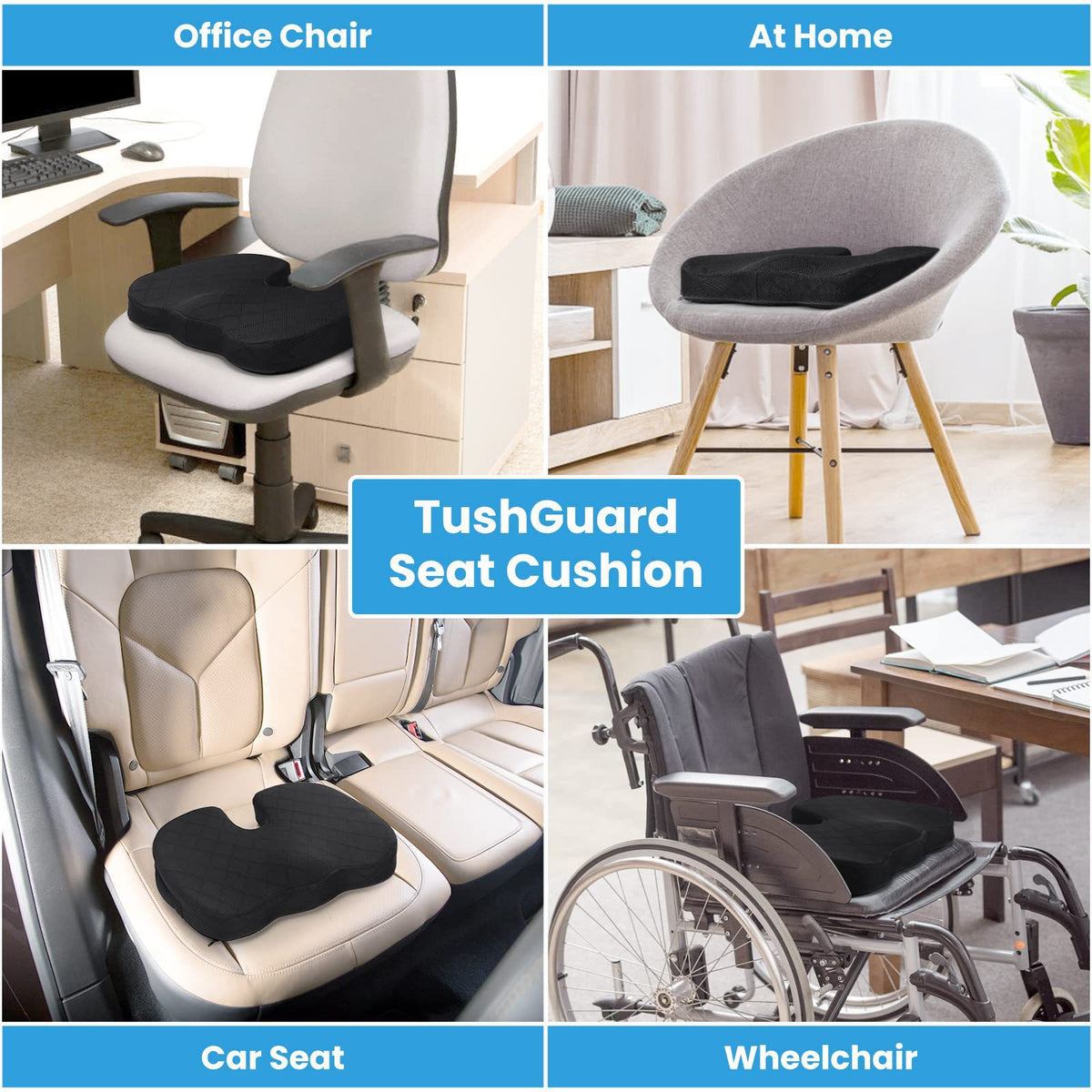 Black Memory Foam Seat Cushion – Ergonomic Support for Office, Car, Wheelchair, and Home Use