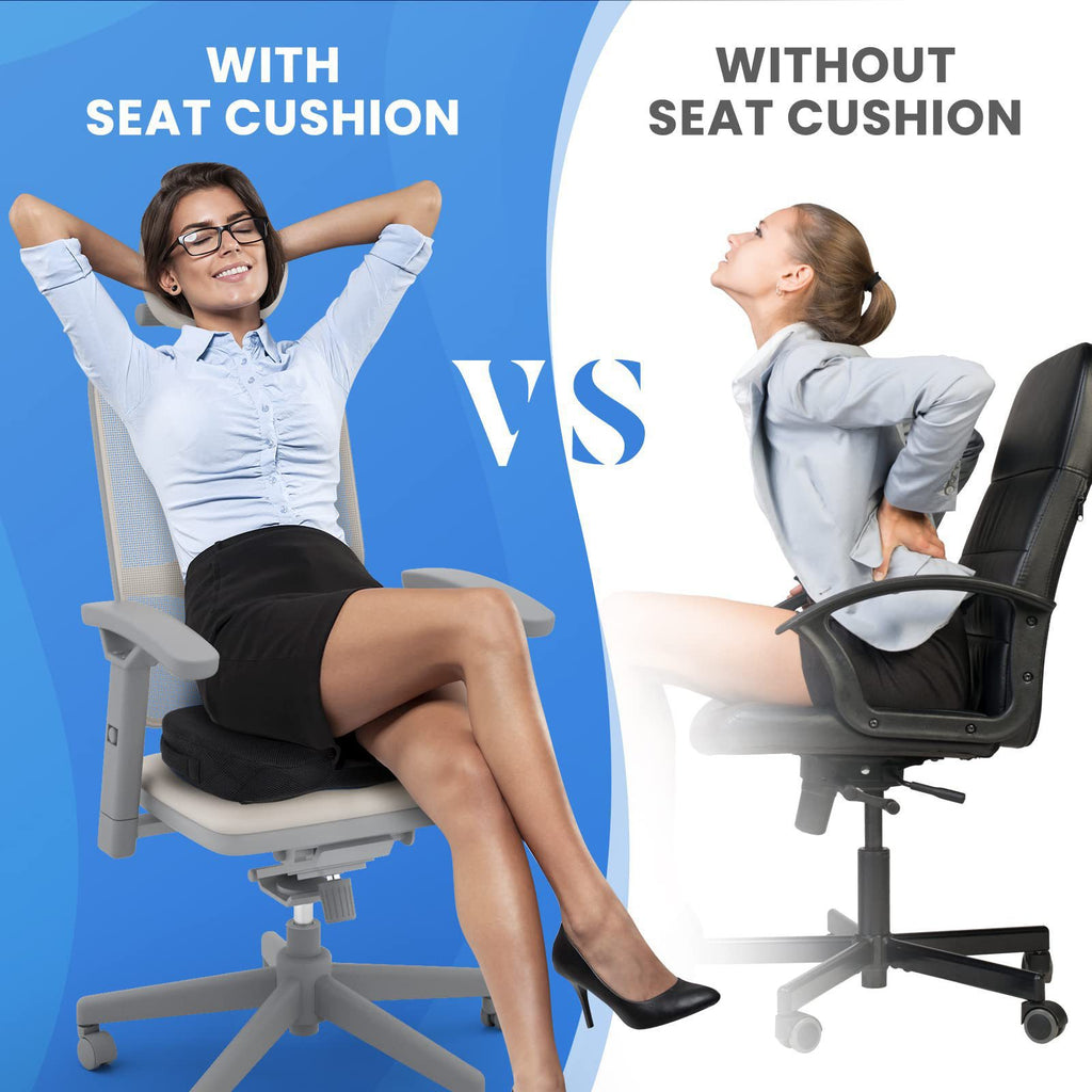 Black Memory Foam Seat Cushion – Ergonomic Support for Office, Car, Wheelchair, and Home Use