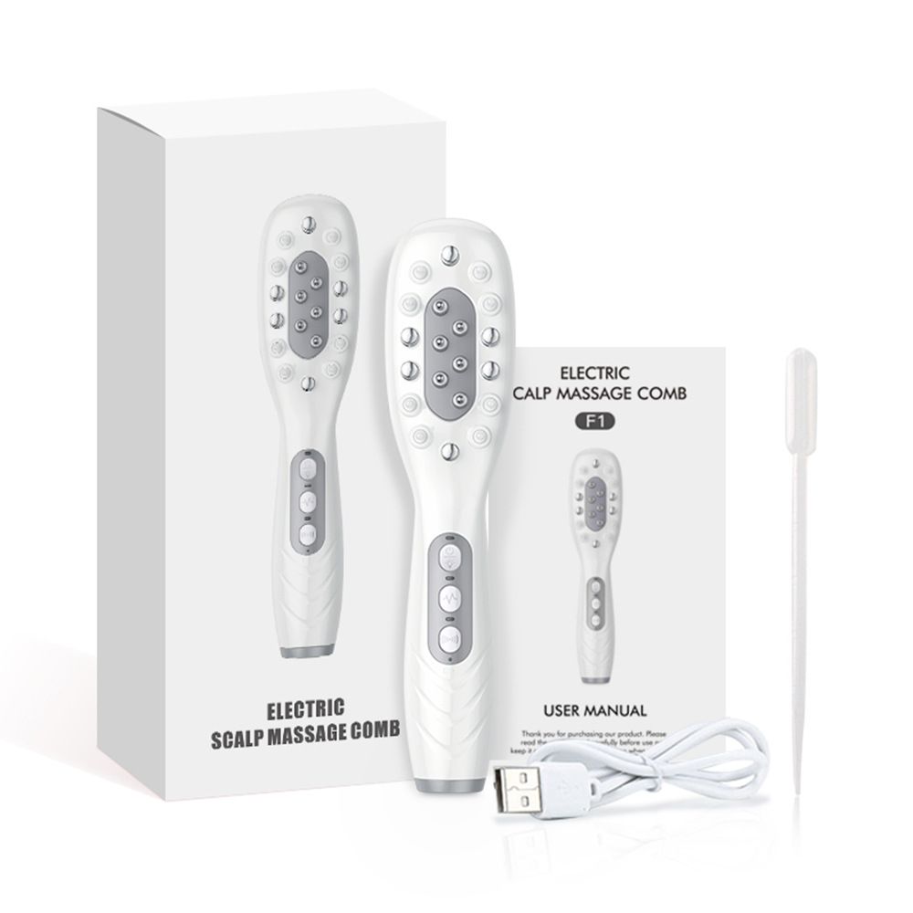 White Smart Scalp Massage Comb with EMS, LED Light Therapy & Vibration – Rechargeable Hair Growth Applicator