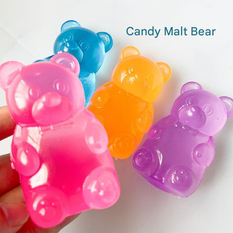 Pink Candy Gummy Bear Squishy Stress Relief Toy - Slow Rising Squeeze Fidget Toys, Soft TPR Sensory Toy for Anxiety Relief, Cute Kawaii Decompression Gift