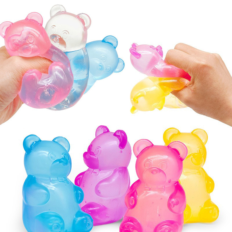 Pink Candy Gummy Bear Squishy Stress Relief Toy - Slow Rising Squeeze Fidget Toys, Soft TPR Sensory Toy for Anxiety Relief, Cute Kawaii Decompression Gift