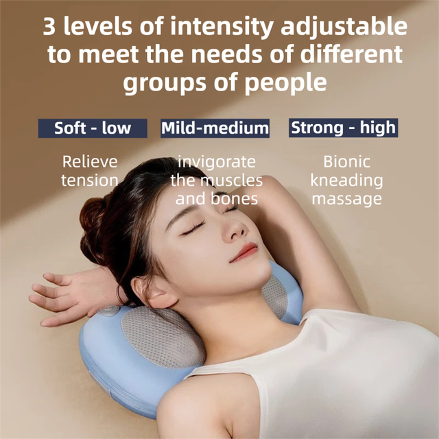 Blue Wireless Rechargeable Cervical & Lumbar Massager Pillow with 4 High/Low Massage Points, 42°C Constant Heat, 3 Speeds and Adjustable Strap – Multifunctional Shiatsu Back Massage Cushion for Neck Waist Shoulder Relief