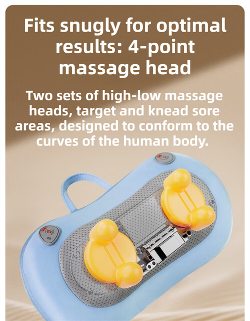 Blue Wireless Rechargeable Cervical & Lumbar Massager Pillow with 4 High/Low Massage Points, 42°C Constant Heat, 3 Speeds and Adjustable Strap – Multifunctional Shiatsu Back Massage Cushion for Neck Waist Shoulder Relief