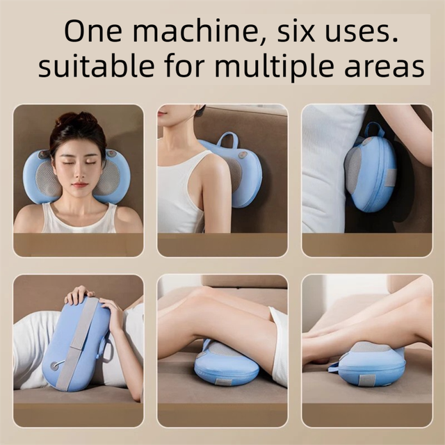 Grey Wireless Rechargeable Cervical & Lumbar Massager Pillow with 4 High/Low Massage Points, 42°C Constant Heat, 3 Speeds and Adjustable Strap – Multifunctional Shiatsu Back Massage Cushion for Neck Waist Shoulder Relief