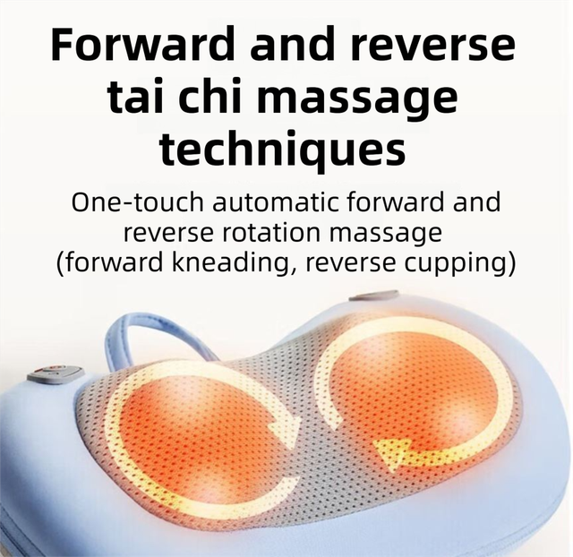 Grey Wireless Rechargeable Cervical & Lumbar Massager Pillow with 4 High/Low Massage Points, 42°C Constant Heat, 3 Speeds and Adjustable Strap – Multifunctional Shiatsu Back Massage Cushion for Neck Waist Shoulder Relief
