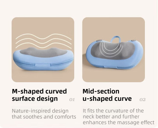 Grey Wireless Rechargeable Cervical & Lumbar Massager Pillow with 4 High/Low Massage Points, 42°C Constant Heat, 3 Speeds and Adjustable Strap – Multifunctional Shiatsu Back Massage Cushion for Neck Waist Shoulder Relief