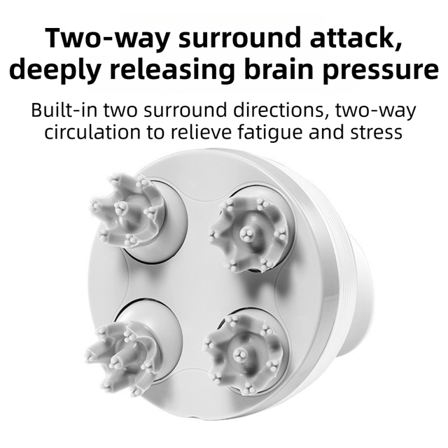 White Wireless Electric Scalp Massager with 28 Soft Silicone Massage Claws Storage Base - Rechargeable Hand-Simulated 4D Deep Kneading Head Massage Device for Humans and Pets