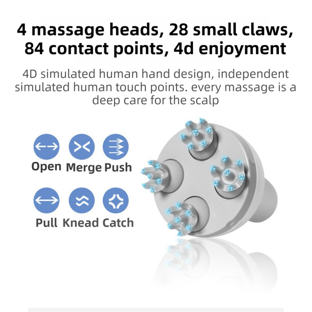 Blue Wireless Electric Scalp Massager with 28 Soft Silicone Massage Claws Storage Base - Rechargeable Hand-Simulated 4D Deep Kneading Head Massage Device for Humans and Pets