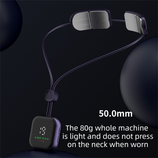 Purple Lightweight Rechargeable Heated Cervical Massager - EMS TENS Pulse Neck Shoulder Therapy Device with 6 Massage Modes & 19 Intensity Levels, 3 Level Heat Compression, Large Digital Display and Tightening Buckle