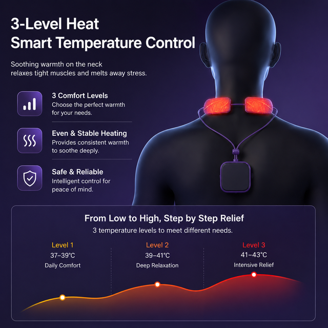 Red Lightweight Rechargeable Heated Cervical Massager - EMS TENS Pulse Neck Shoulder Therapy Device with 6 Massage Modes & 19 Intensity Levels, 3 Level Heat Compression, Large Digital Display and Tightening Buckle