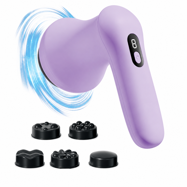 Purple Wireless Multi Function Fat Burning & Body Shaping Massager with 9 Speed Levels, 5 Massage Heads, Smart Digital Display and Type-C Charging - Portable Slimming Vibration Machine for Muscle Relaxation Sculpting