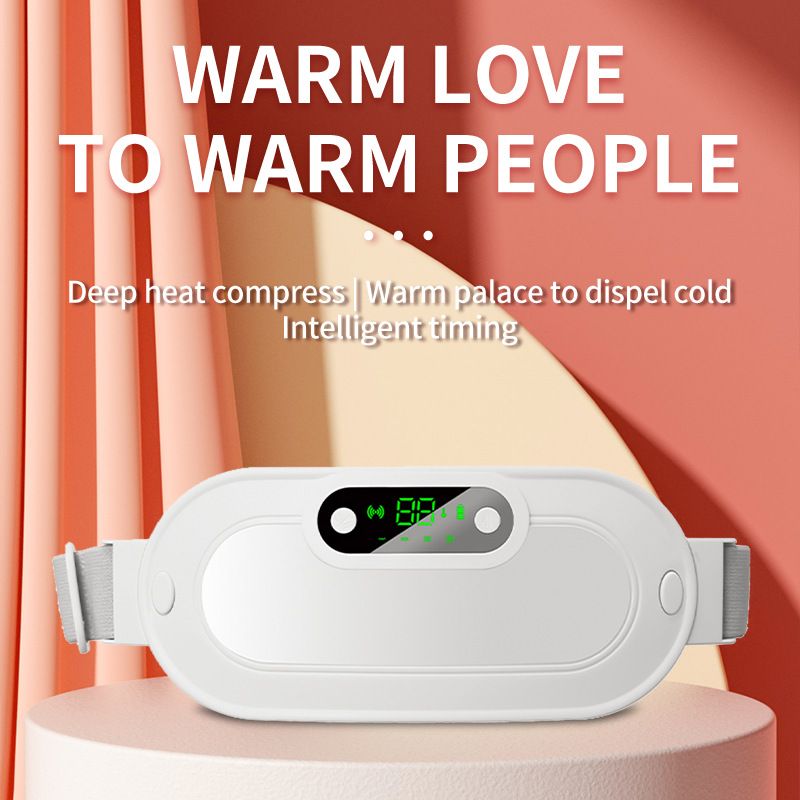 White Portable USB Rechargeable Graphene Heating Waist Belt with Gift Box - 4 Modes Vibrating Abdominal Massager & 3 Levels Large Area Heating Therapy Pad for Women