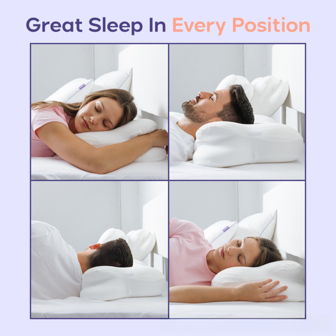 Navy Blue Cloud Memory Foam Cervical Support Pillow Core and Cover (60 x 30 x 10CM) – Ergonomic Neck Orthopedic Contour Pillow for Side Back & Stomach Sleepers, Deep Sleeping and Pressure Relieving