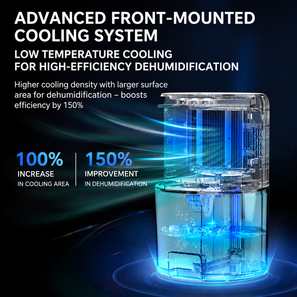 Black Portable Home Quiet Mini Dehumidifier - 2L Large Visible Water Tank, 7-Color Sleep Aid Night Light, Air Purification, Auto Shut-Off and 40W Low Power for Bedroom Studies and Closet (5–70m²)