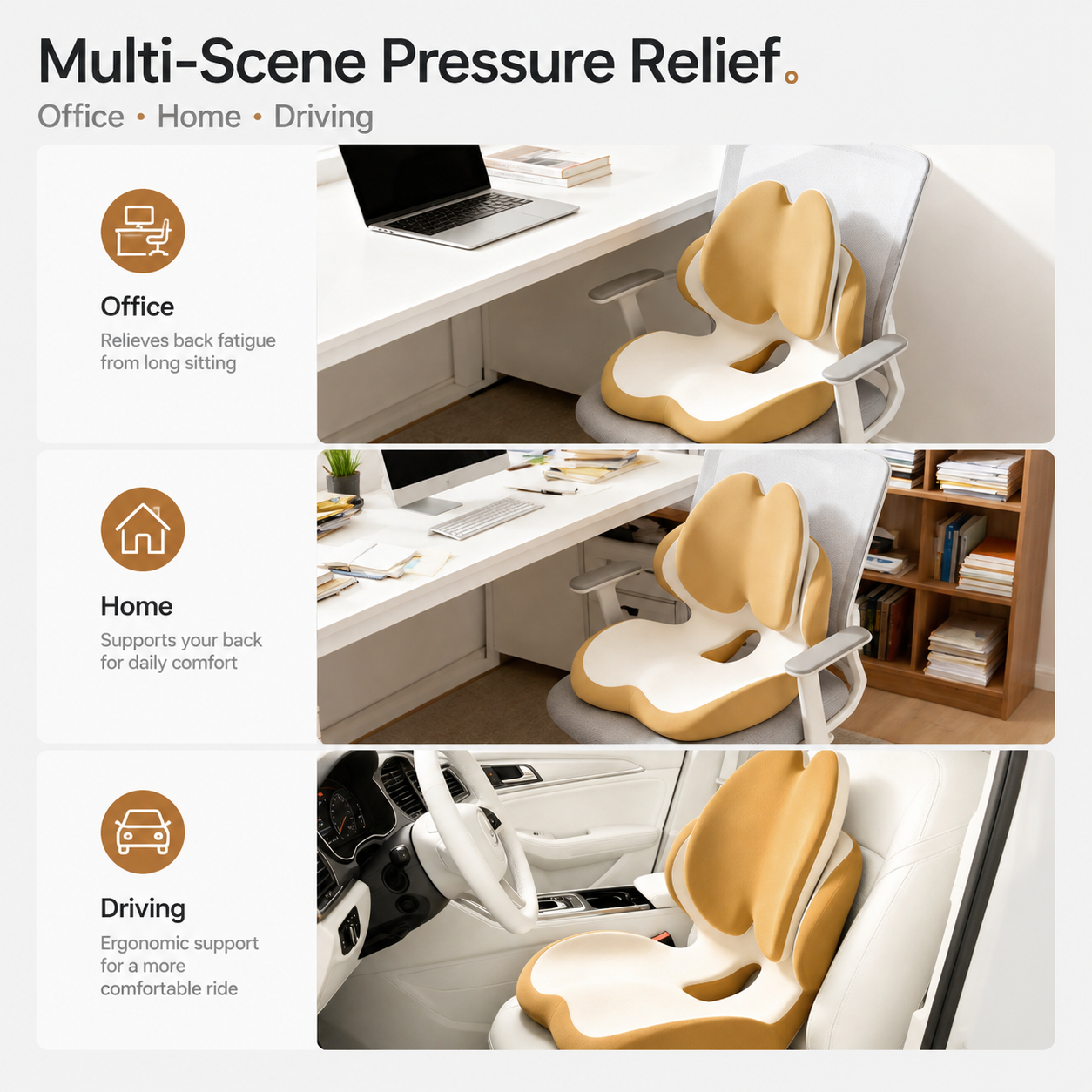 Yello Ergonomic Memory Foam Seat Cushion with Lumbar Support - Integrated Backrest Design, Breathable Hollow Core for Office and Car Use