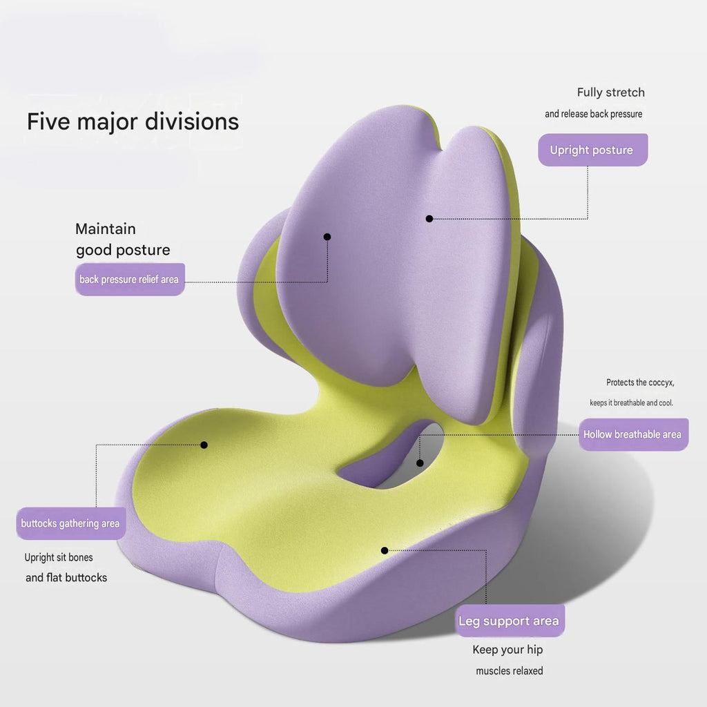 Blue Ergonomic Memory Foam Seat Cushion with Lumbar Support - Integrated Backrest Design, Breathable Hollow Core for Office and Car Use