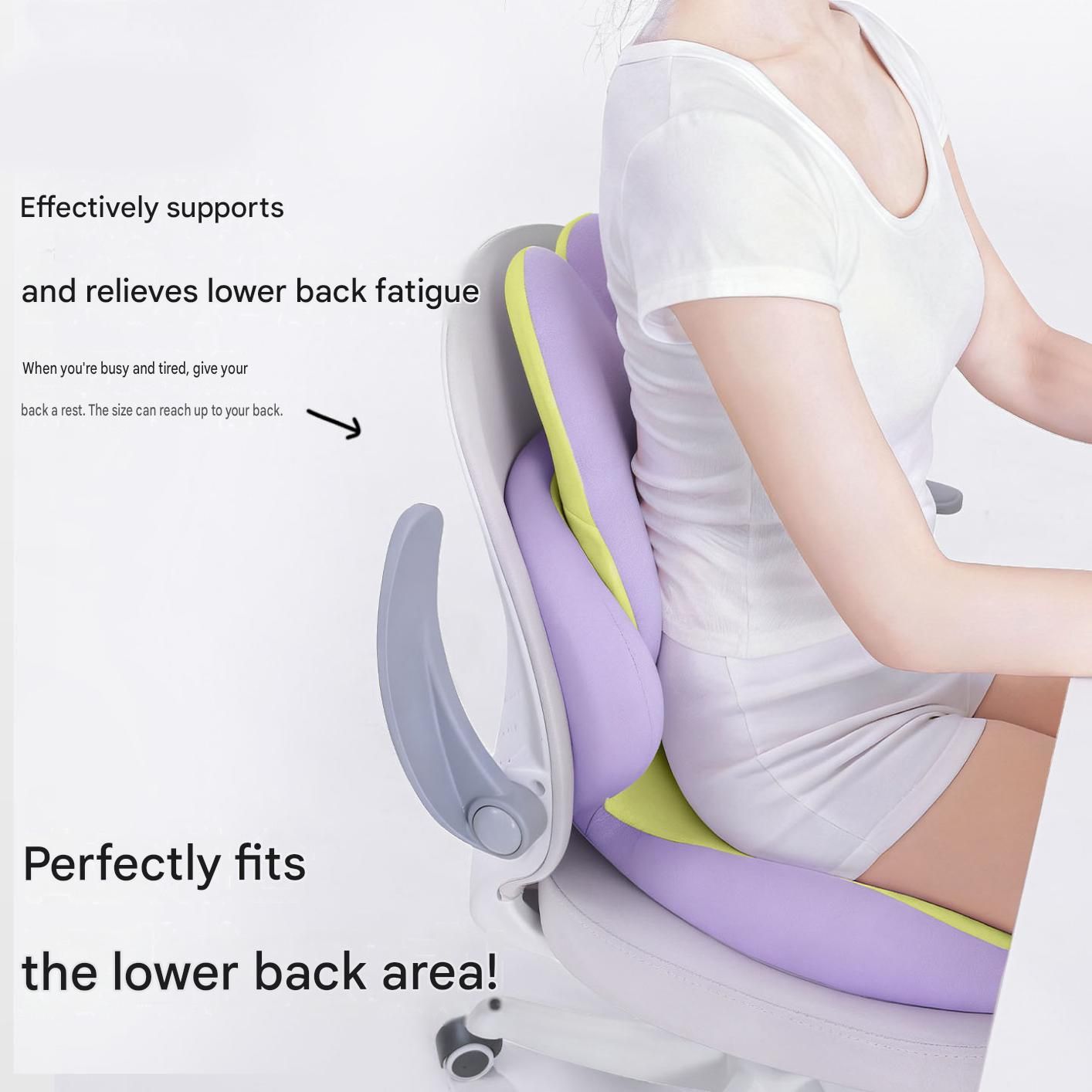 Gray Ergonomic Memory Foam Seat Cushion with Lumbar Support - Integrated Backrest Design, Breathable Hollow Core for Office and Car Use