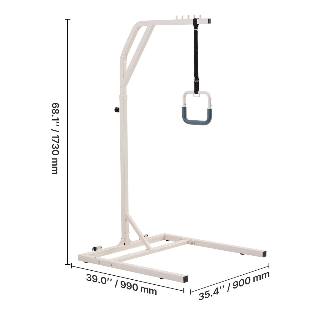 Trapeze Bar for Bed Mobility, Height-Adjustable Free Standing Trapeze Bar with 2 Wheels, 300LBS Capacity Bed Pull Up Assist for Elderly Disabled, Ideal for Hospital, Nursing Home & Home Care