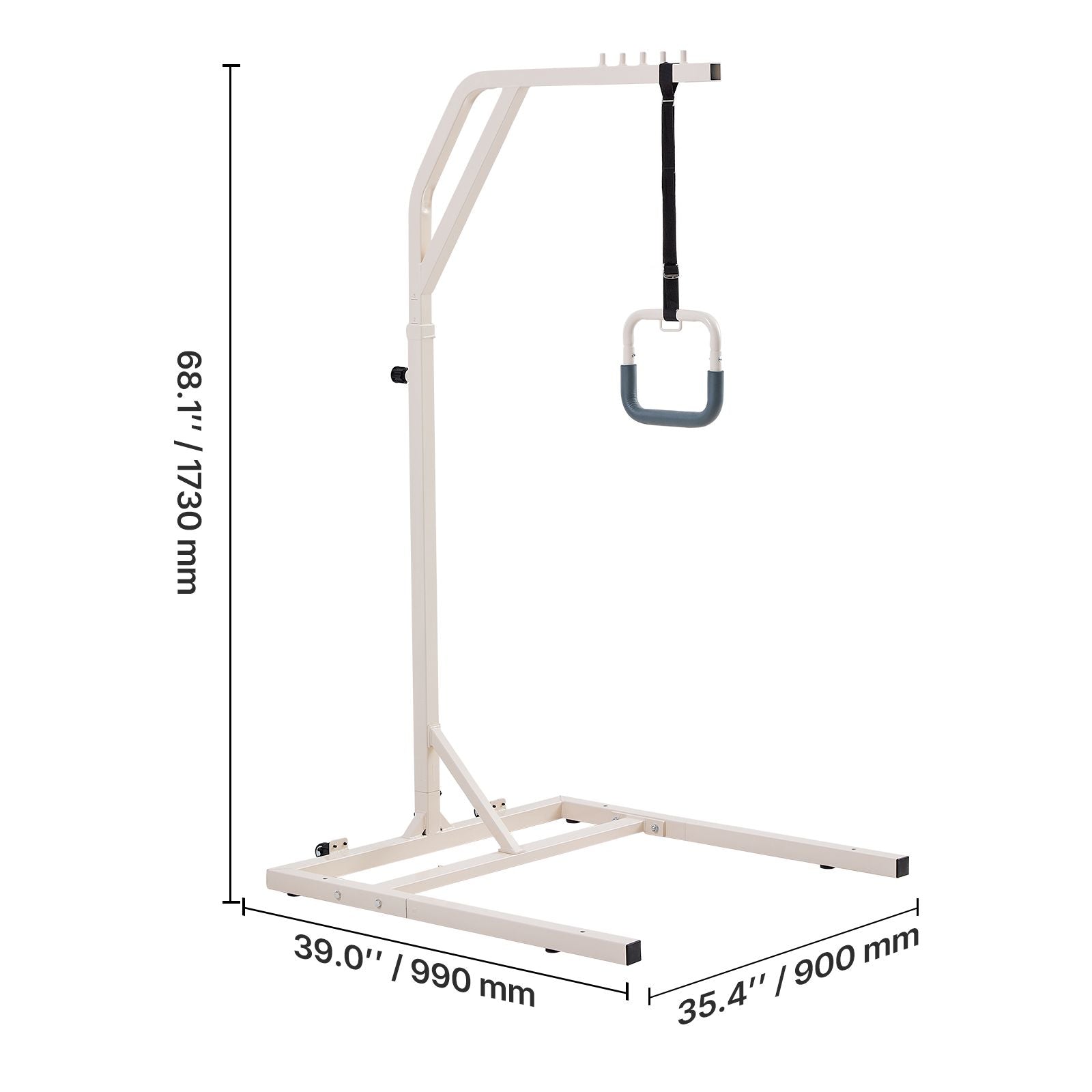 Trapeze Bar for Bed Mobility, Height-Adjustable Free Standing Trapeze Bar with 2 Wheels, 300LBS Capacity Bed Pull Up Assist for Elderly Disabled, Ideal for Hospital, Nursing Home & Home Care