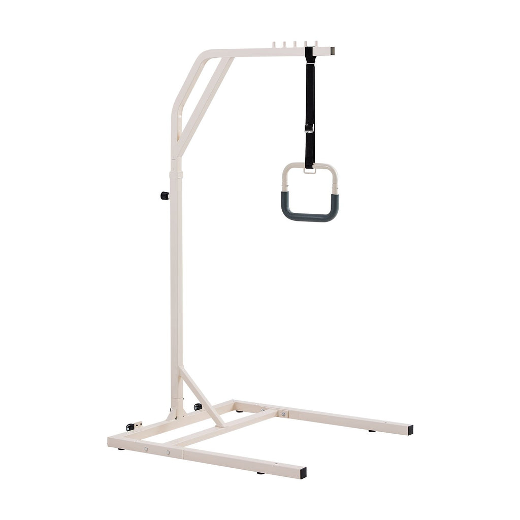 Trapeze Bar for Bed Mobility, Height-Adjustable Free Standing Trapeze Bar with 2 Wheels, 300LBS Capacity Bed Pull Up Assist for Elderly Disabled, Ideal for Hospital, Nursing Home & Home Care