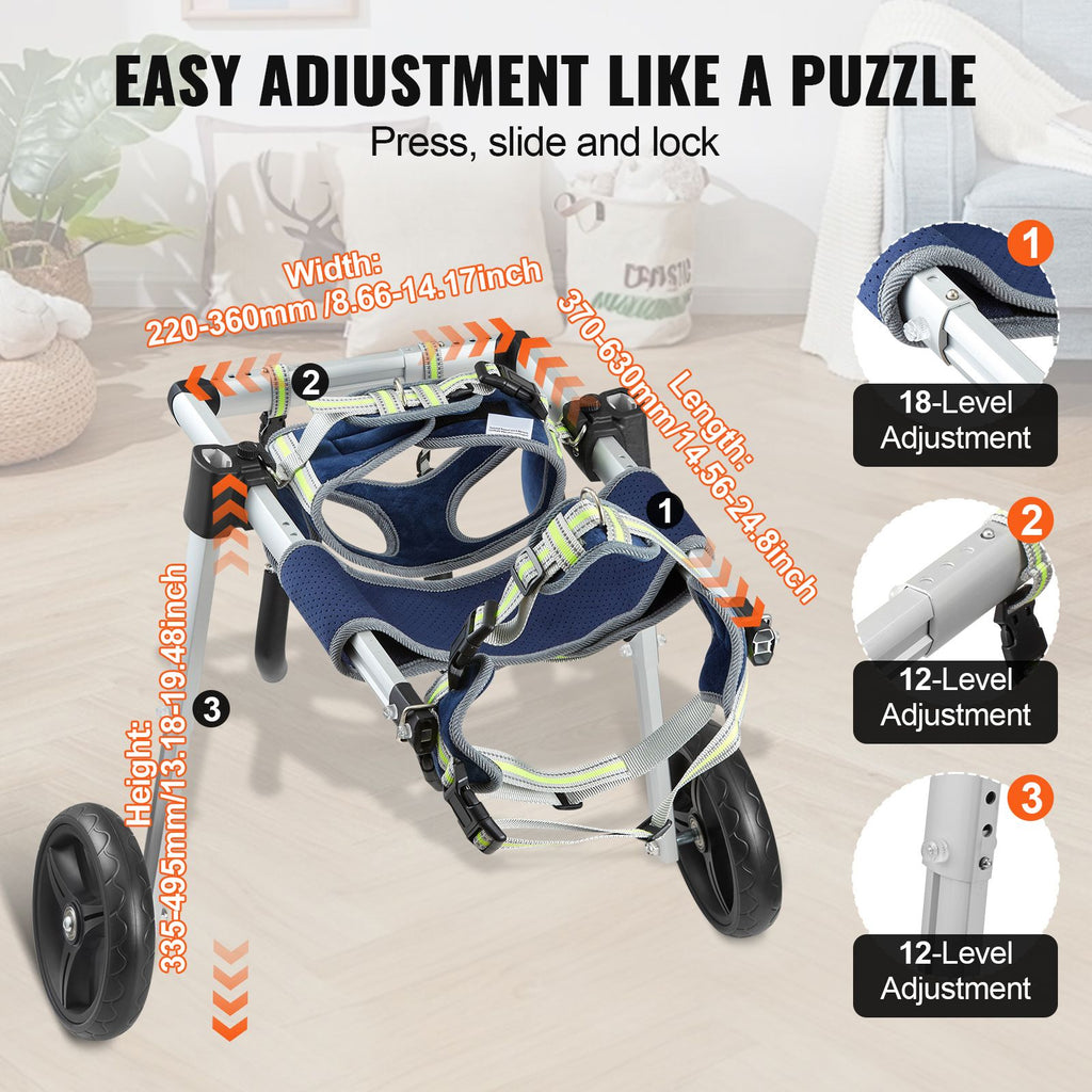 2 Wheels Dog Wheelchair for Back Legs, Pet Wheelchair Lightweight & Adjustable Assisting in Healing, Dog Cart/Wheelchair for Injured, Disabled, Paralysis, Hind Limb Weak Pet(M)