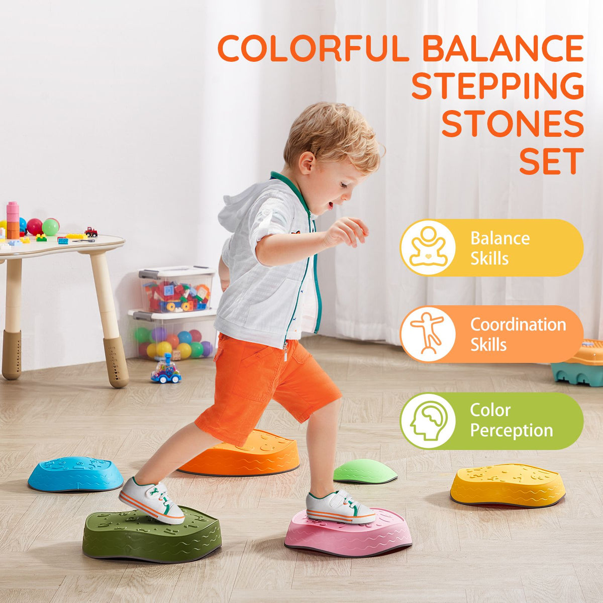 Kids Balance Stepping Stones Sensory Obstacle Course 6 PCS Outdoor Indoor