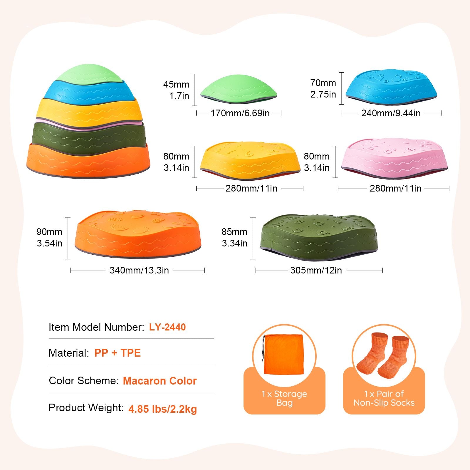 Kids Balance Stepping Stones Sensory Obstacle Course 6 PCS Outdoor Indoor