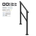 Handrails for Outdoor Steps, 2-3 Step Stair Hand Rail Kit, Transitional Carbon Steel Railings with Installation Kit, Stair Rails for Seniors, Concrete Steps & Porch & Deck, Black Square Tube