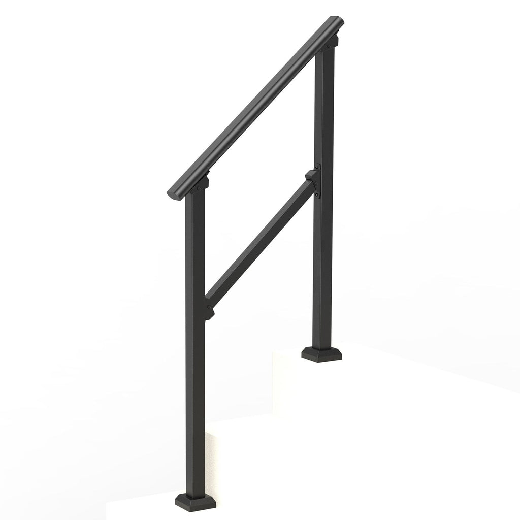 Handrails for Outdoor Steps, 2-3 Step Stair Hand Rail Kit, Transitional Carbon Steel Railings with Installation Kit, Stair Rails for Seniors, Concrete Steps & Porch & Deck, Black Square Tube