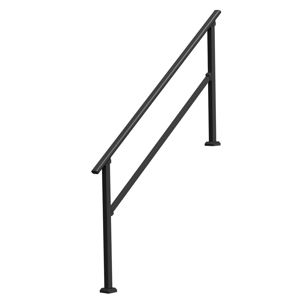 Handrails for Outdoor Steps, 5 Step Stair Hand Rail Kit, Transitional Carbon Steel Railings with Installation Kit, Stair Rails for Seniors, Concrete Steps & Porch & Deck, Black Square Tube