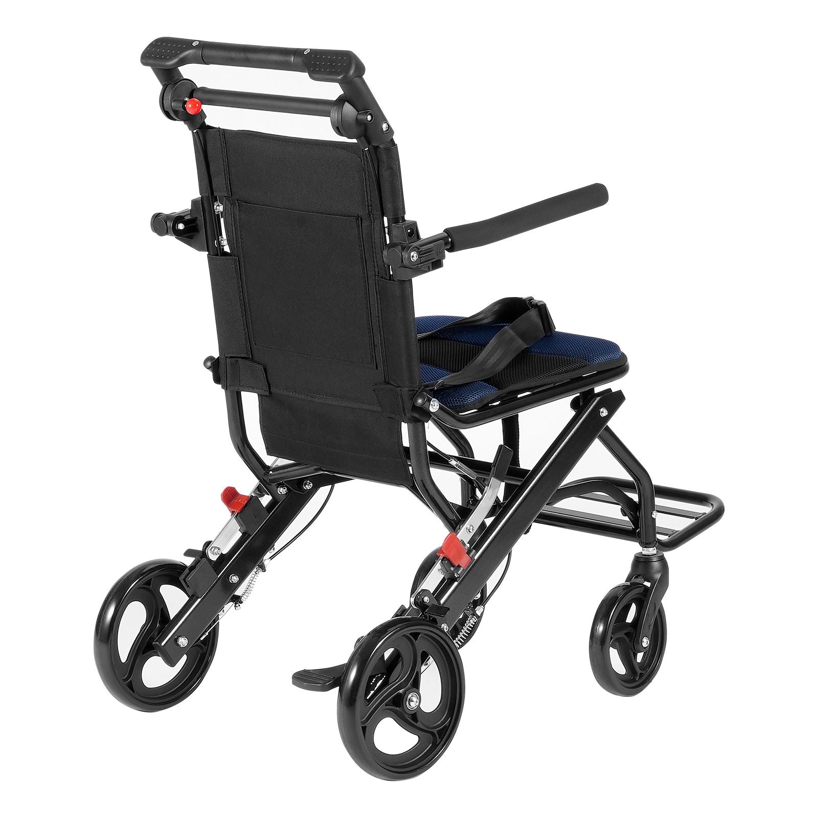 Wheelchair, Aluminum Alloy Ultra-Lightweight Transport Chair for Adults, Foldable Cabin Wheelchair with Flip-Back Desk-Length Arms, Self-locking Brake, 15.75-Inch Wide Seat, 220lbs Load