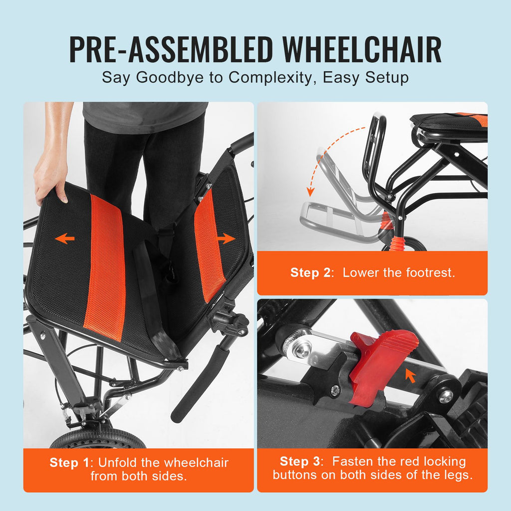 Wheelchair Aluminum Alloy Transport Chair Foldable 18-In W Seat 220lbs