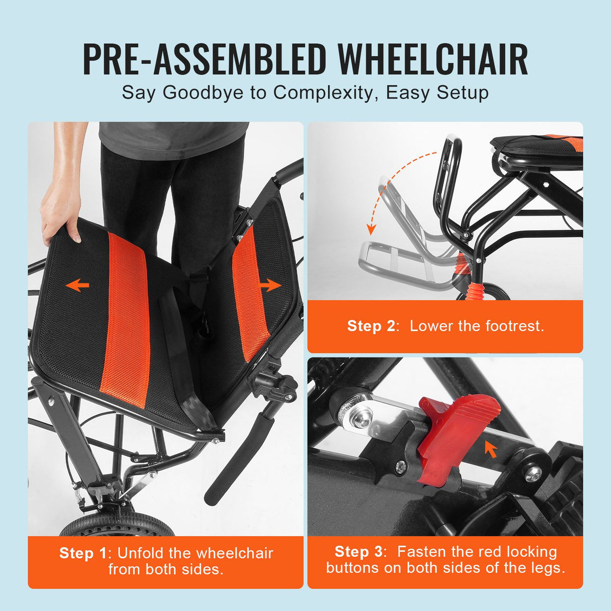 Wheelchair Aluminum Alloy Transport Chair Foldable 18-In W Seat 220lbs