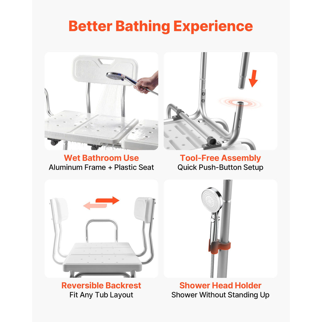 Tub Transfer Bench for Bathtub, 180 kg Capacity Heavy Duty Shower Chair with Arm, Backrest and Curtain Slot, Height Adjustable Shower Bench Bath Seat for Adults, Seniors, Elderly and Disabled