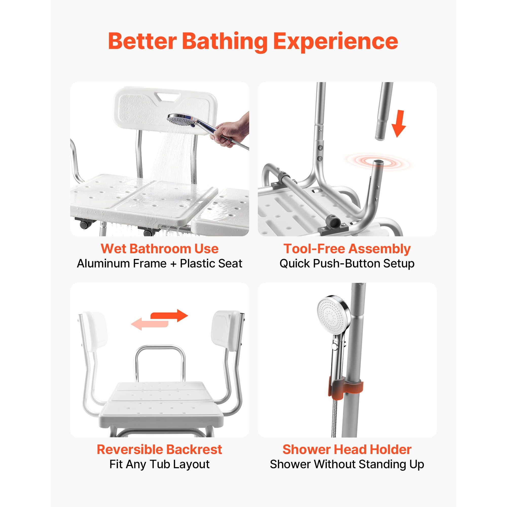 Tub Transfer Bench for Bathtub, 180 kg Capacity Heavy Duty Shower Chair with Arm, Backrest and Curtain Slot, Height Adjustable Shower Bench Bath Seat for Adults, Seniors, Elderly and Disabled