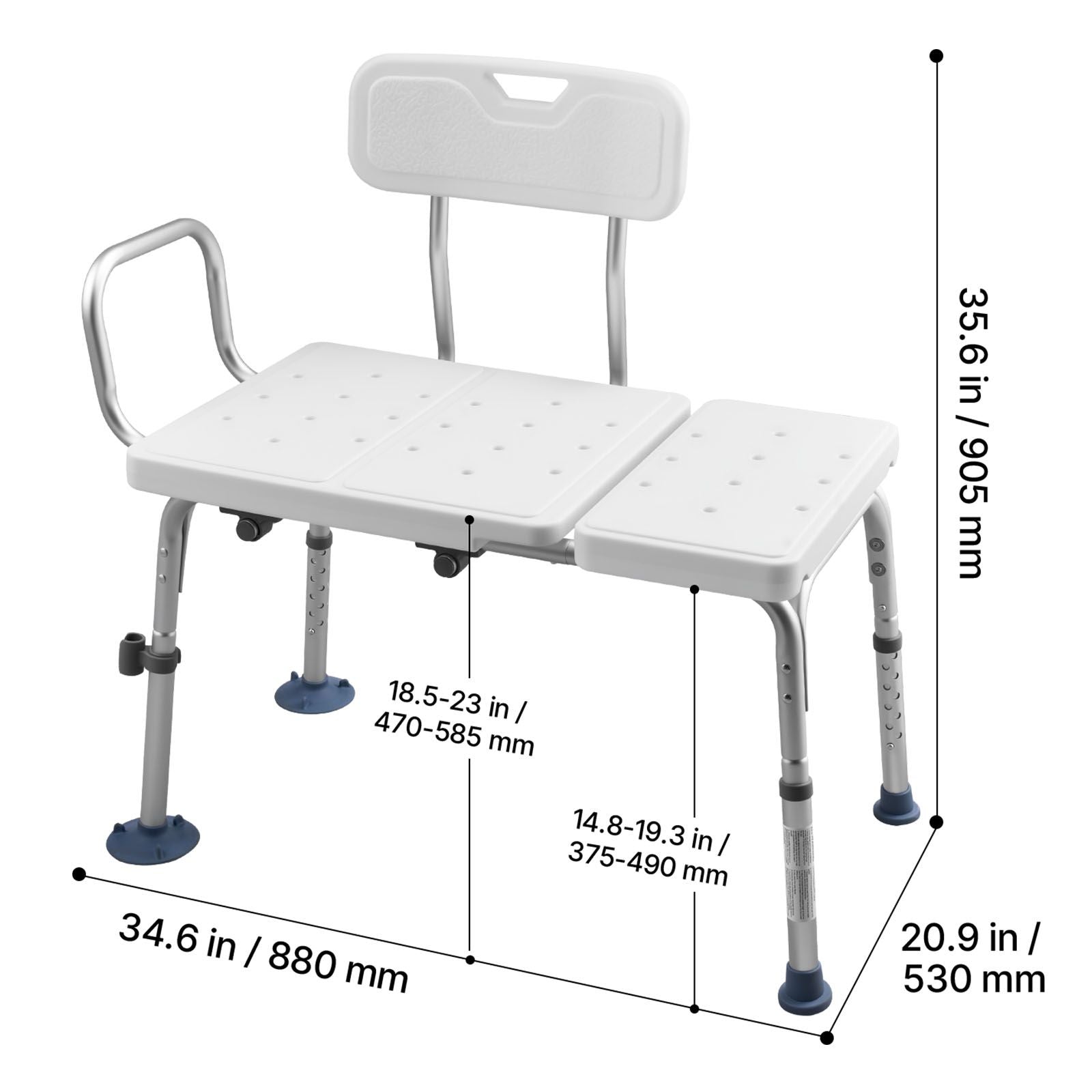Tub Transfer Bench for Bathtub, 180 kg Capacity Heavy Duty Shower Chair with Arm, Backrest and Curtain Slot, Height Adjustable Shower Bench Bath Seat for Adults, Seniors, Elderly and Disabled