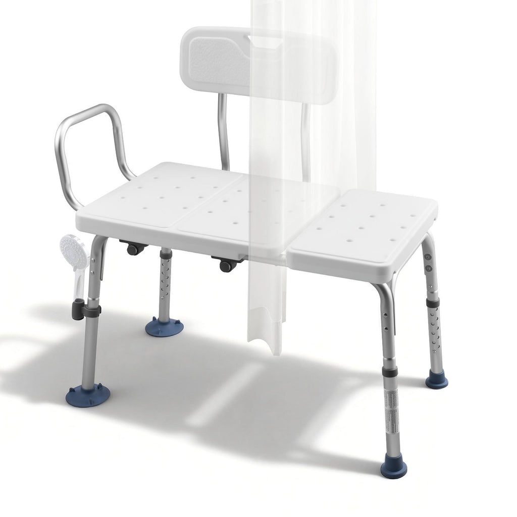 Tub Transfer Bench for Bathtub, 180 kg Capacity Heavy Duty Shower Chair with Arm, Backrest and Curtain Slot, Height Adjustable Shower Bench Bath Seat for Adults, Seniors, Elderly and Disabled