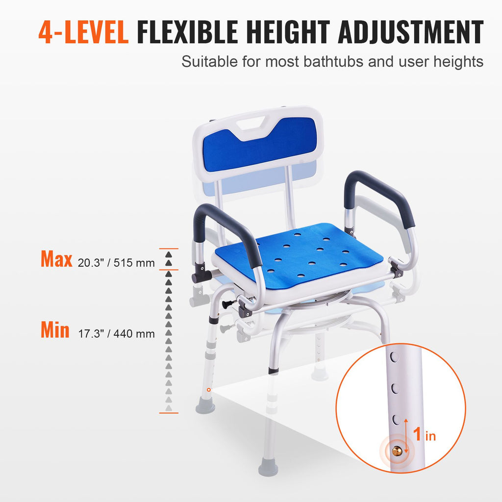 Swivel Shower Chair 360 Degree, Adjustable Shower Seat with Pivoting Arms for Inside Showers or Tubs, Non-Slip Rotating Bathtub Shower Chair for Elderly Disabled Injured, 400LBS Capacity