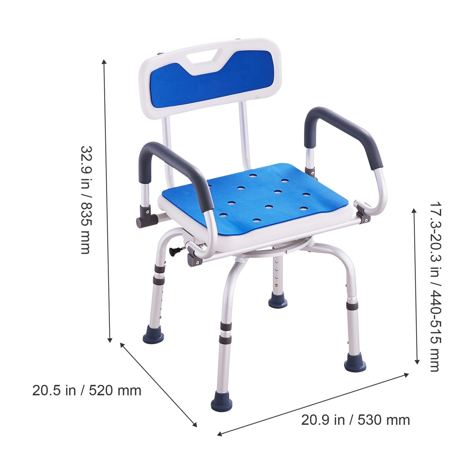 Swivel Shower Chair 360 Degree, Adjustable Shower Seat with Pivoting Arms for Inside Showers or Tubs, Non-Slip Rotating Bathtub Shower Chair for Elderly Disabled Injured, 400LBS Capacity