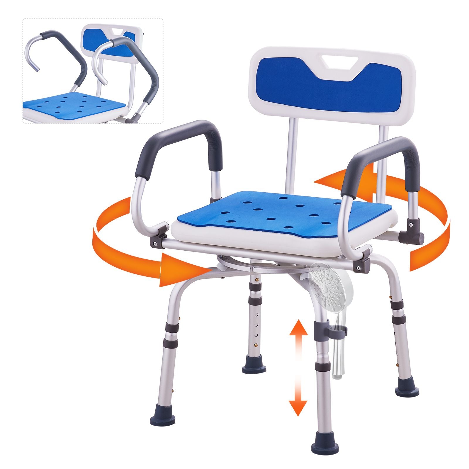 Swivel Shower Chair 360 Degree, Adjustable Shower Seat with Pivoting Arms for Inside Showers or Tubs, Non-Slip Rotating Bathtub Shower Chair for Elderly Disabled Injured, 400LBS Capacity