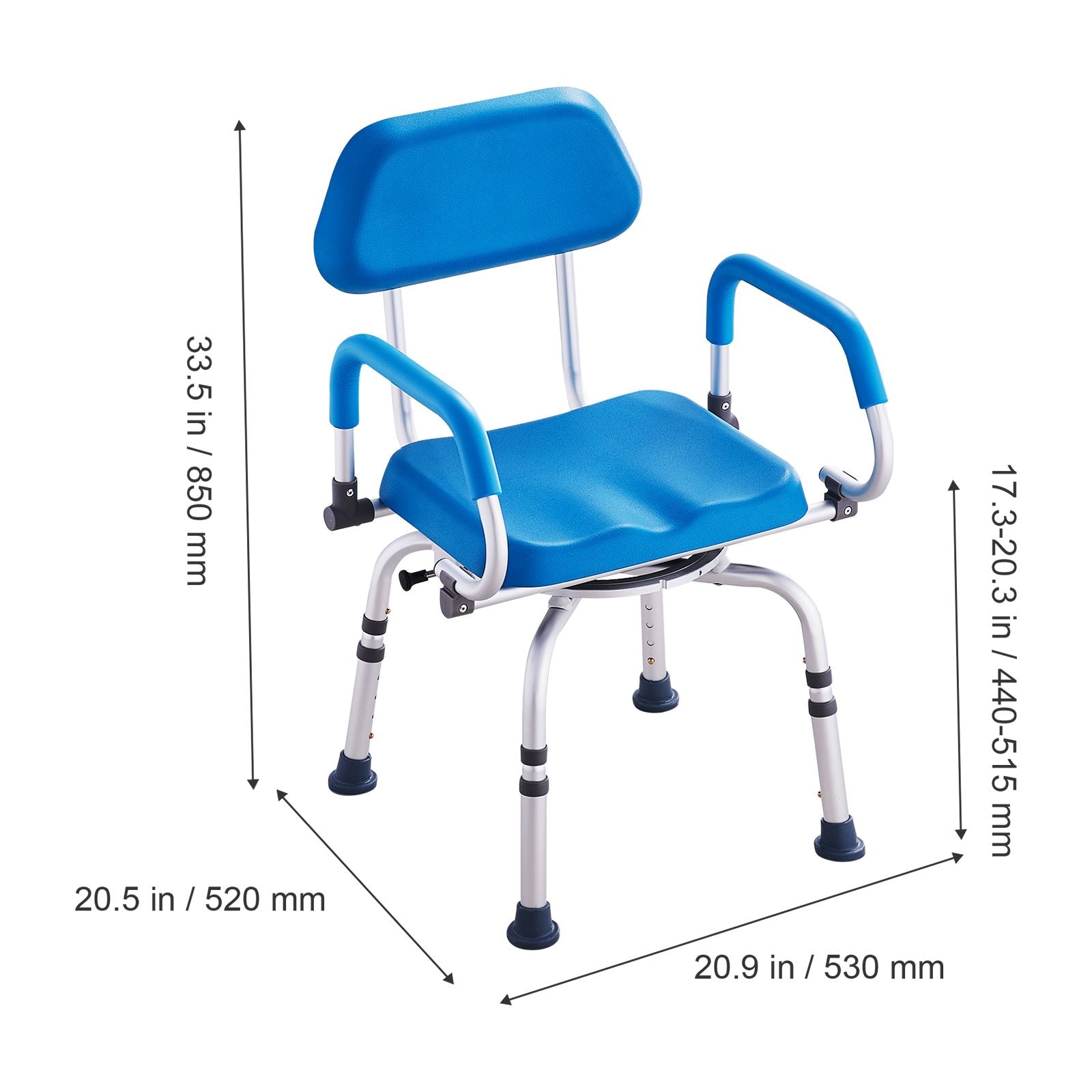 Swivel Shower Chair 360 Degree, Adjustable Shower Seat with Pivoting Arms & Padded Bath Seat for Inside Shower or Tub, Non-Slip Rotating Bathtub Chair for Elderly Disabled, 300LBS Capacity