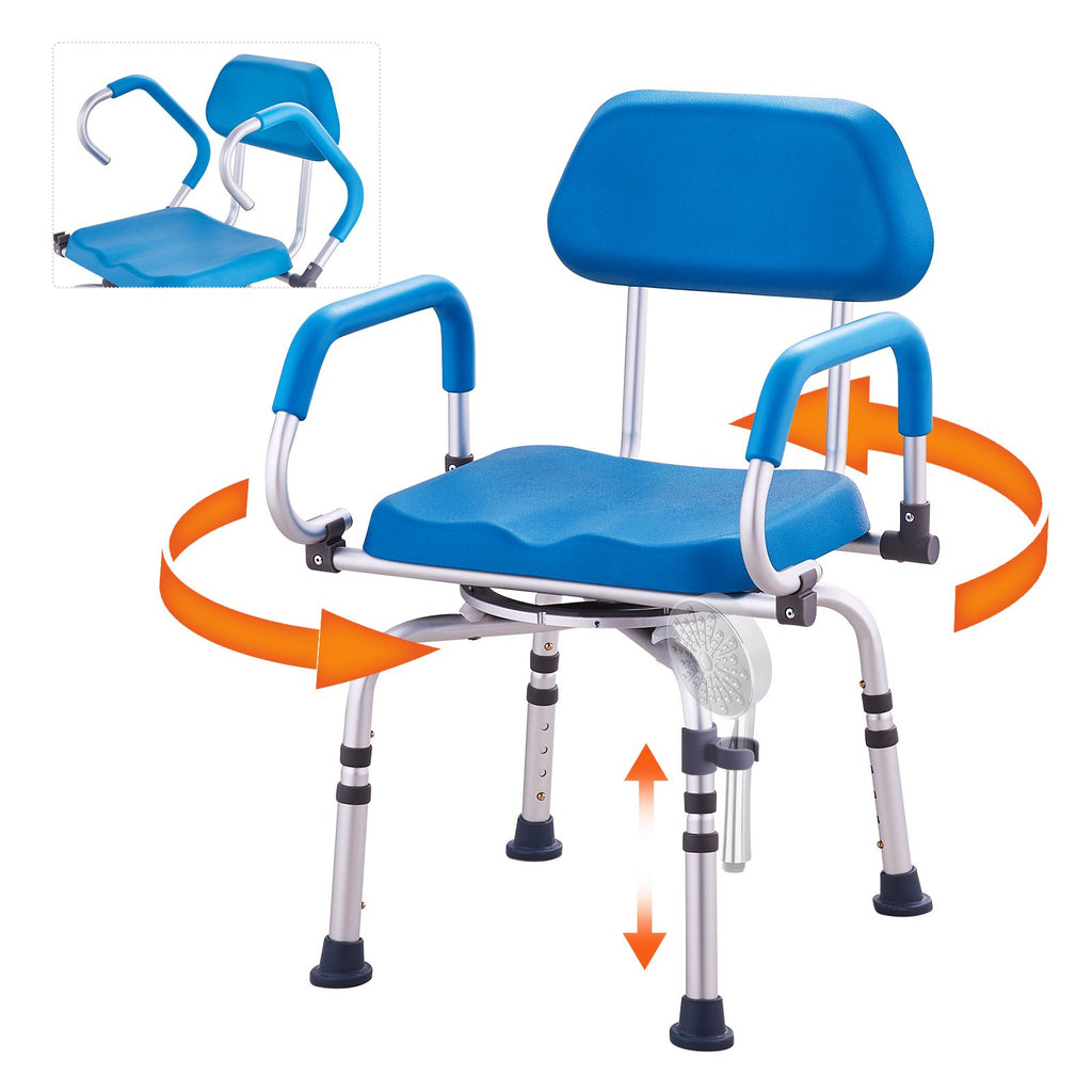 Swivel Shower Chair 360 Degree, Adjustable Shower Seat with Pivoting Arms & Padded Bath Seat for Inside Shower or Tub, Non-Slip Rotating Bathtub Chair for Elderly Disabled, 300LBS Capacity