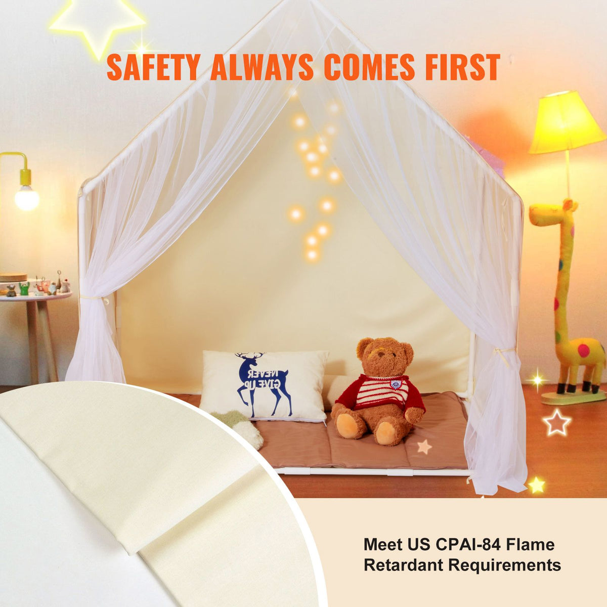 Kids Play Tent, Kids Tent for Kids 1-5 Years Old, Toddler Tent with Mat and Tent Lamp, Tent for Kids with Windows for Indoor and Outdoor, Yurt Tent for Boys and Girls, Beige