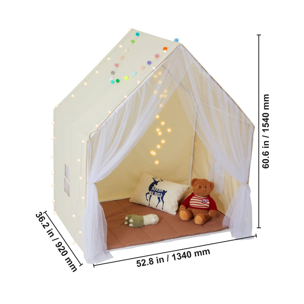 Kids Play Tent, Kids Tent for Kids 1-5 Years Old, Toddler Tent with Mat and Tent Lamp, Tent for Kids with Windows for Indoor and Outdoor, Yurt Tent for Boys and Girls, Beige