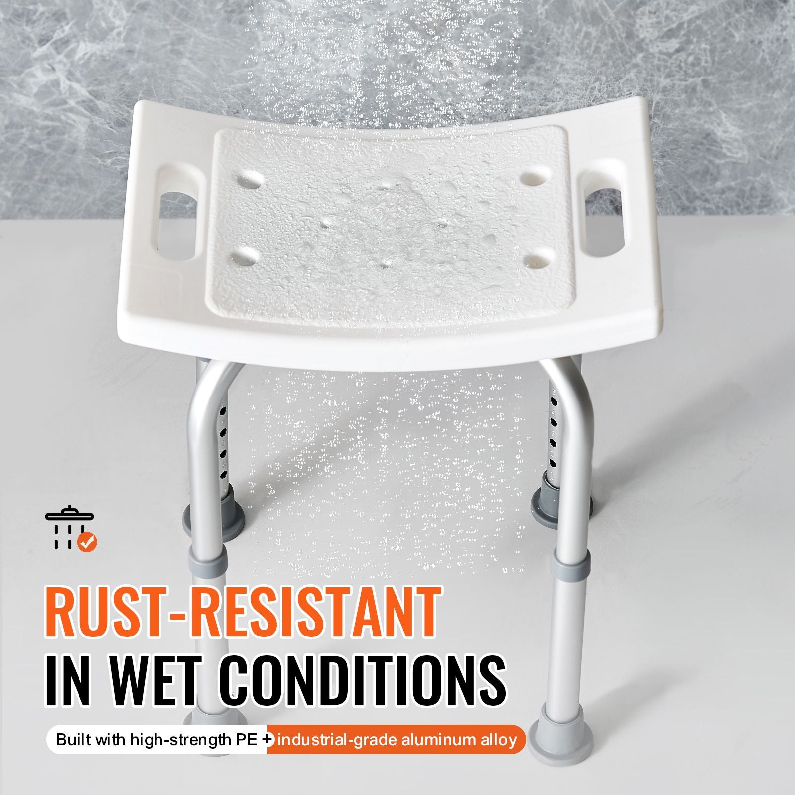 Shower Chair, Adjustable Height Shower Stool with Built-in Handles, Shower Seat for Inside Shower or Tub, Non-Slip Bench Bathtub Stool Seat for Elderly Disabled Handicap, 158.8 kg Capacity