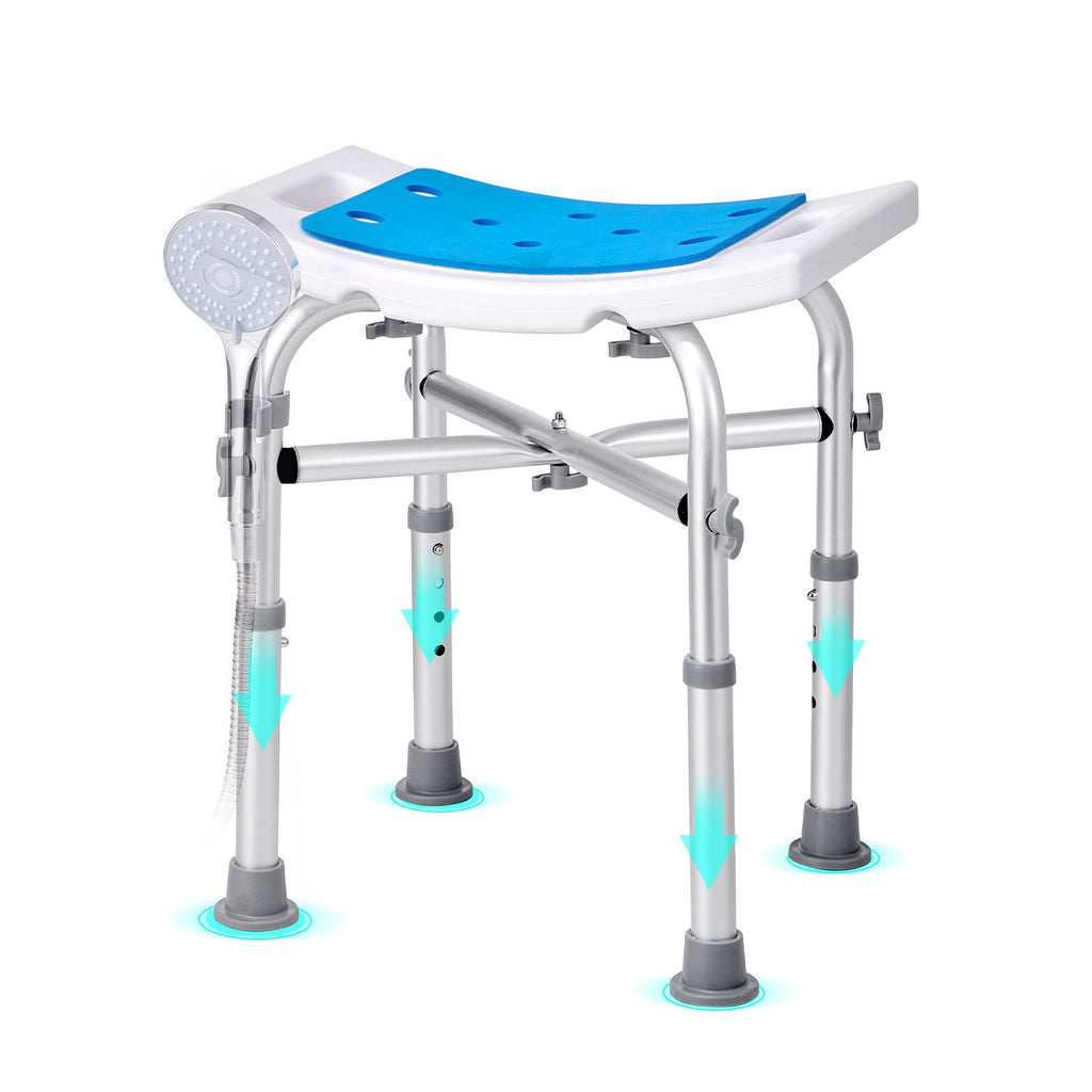 Shower Chair, Adjustable Height Shower Stool with Crossbar Support, Shower Seat for Inside Shower or Tub, Non-Slip Bench Bathtub Stool Seat for Elderly Disabled Handicap, 226.8 kg Capacity