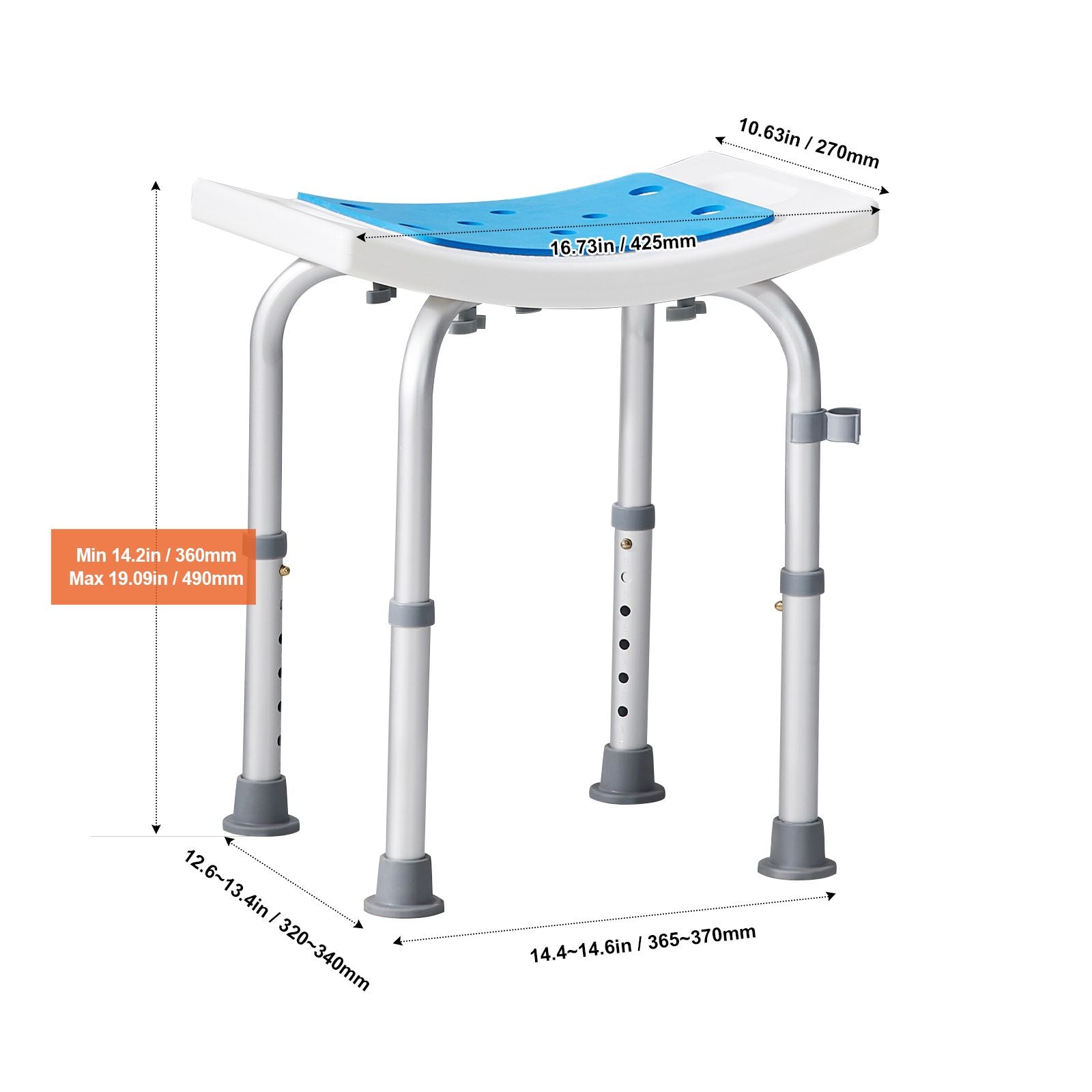 Shower Chair, Adjustable Height Shower Stool, Shower Seat for Inside Shower or Tub, Non-Slip Bench Bathtub Stool Seat for Elderly Disabled Handicap, 158.8 kg Capacity