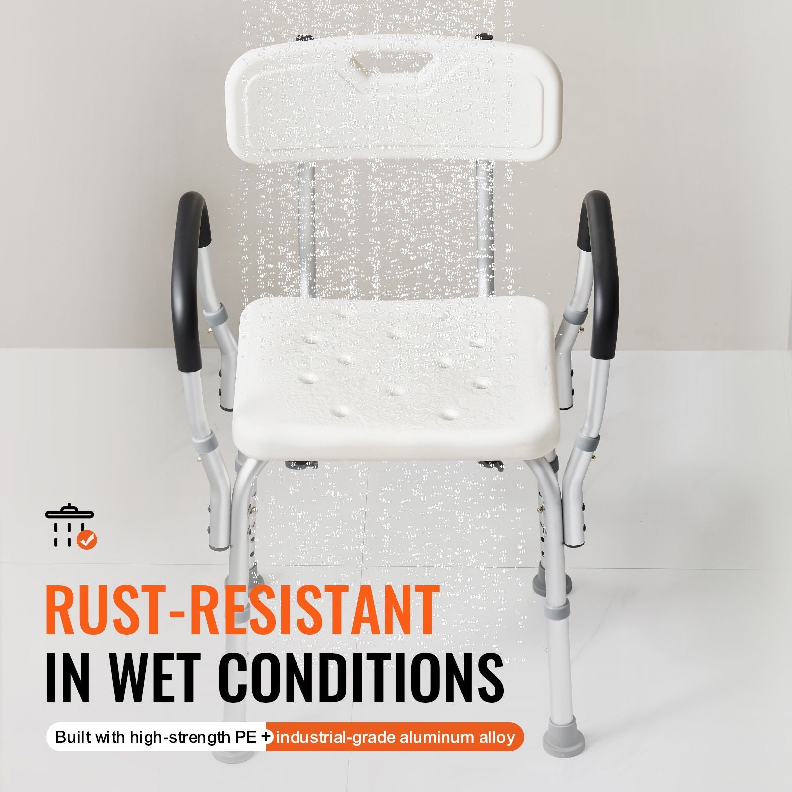 Shower Chair, Shower Seat with Back, Adjustable Height Shower Stool, Shower Chair for Inside Shower Bathtub, Non-slip Bathroom Bench Bath Chair for Elderly Disabled Handicap, 158.8 kg Capacity